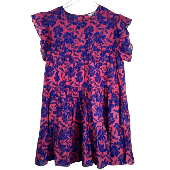 TALULAH Pink & Blue Floral Layered tiered Ruffle Dress | Size Medium - Picture 8 of 8